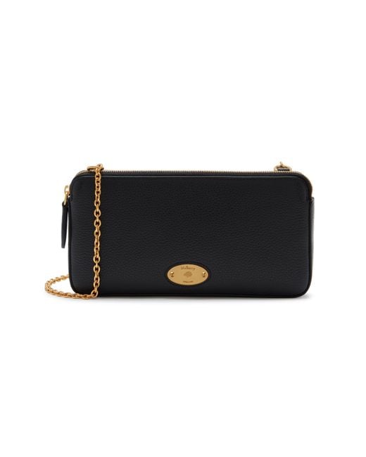 Mulberry Plaque Wallet On Chain In Black Small Classic Grain