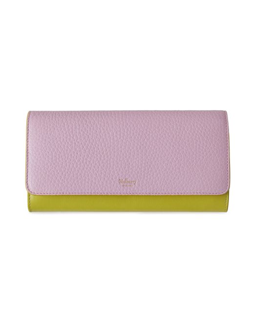 Mulberry Purple Continental Wallet In Lilac Blossom, Crimson And Meadow Green Mixed Material