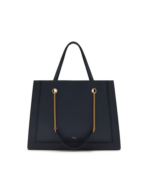 Mulberry Blue Small Vale Tote In Bright Navy Small Classic Grain