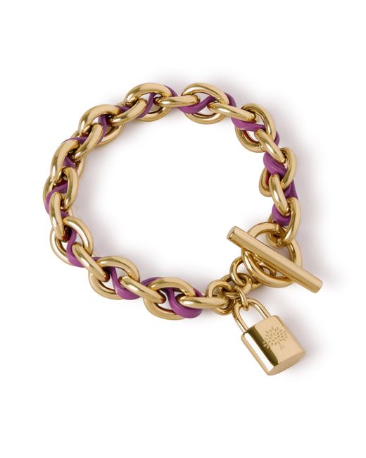 Mulberry Metallic Lily Leather Chain Bracelet Small Orchid Bloom
