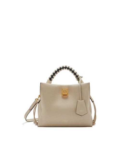 Mulberry Natural Small Iris In Chalk Heavy Grain And Silky Calf With Chalk - Black Handle