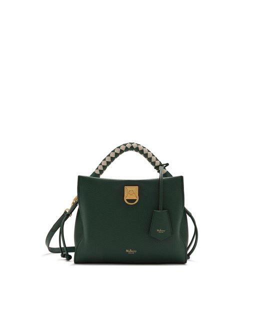 Mulberry Small Iris In Green Heavy Grain With Green-chalk Handle