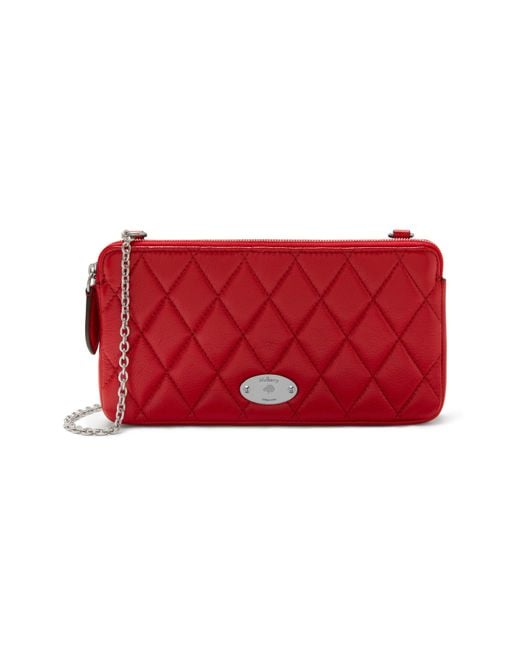 Mulberry Red Plaque Wallet On Chain In Scarlet Quilted Shiny Buffalo