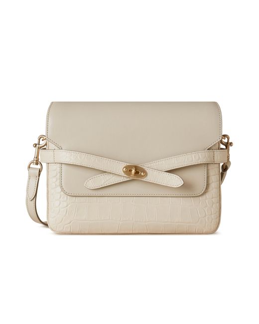 Mulberry Natural Belted Bayswater Satchel In Chalk Soft Printed Croc And Silky Calf