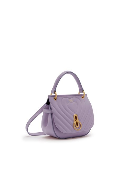 Mulberry Small Amberley Satchel In Purple Heather Nappa Quilted Heart