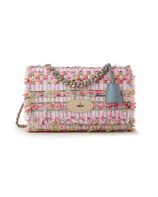 Mulberry Pink Medium Top Handle Lily In Cloud Tweed And Silky Calf