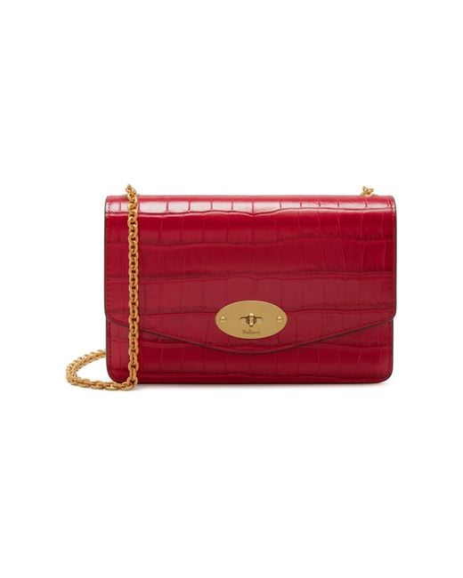 Mulberry Small Darley In Red Berry Croc Print