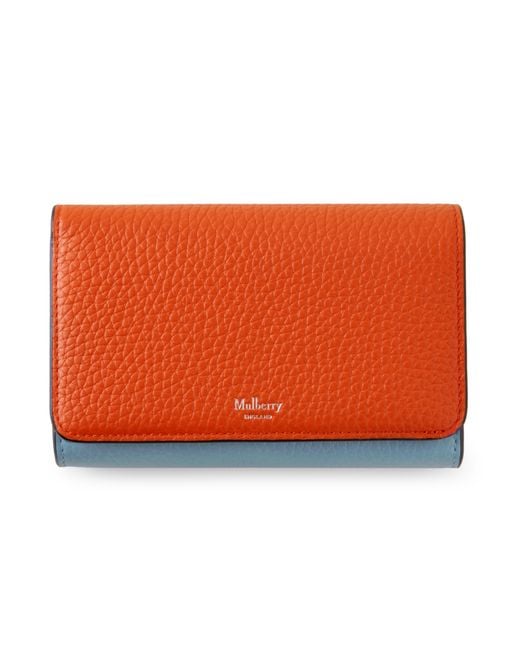 Mulberry Medium Continental French Purse In Cloud And Coral Orange Heavy Grain