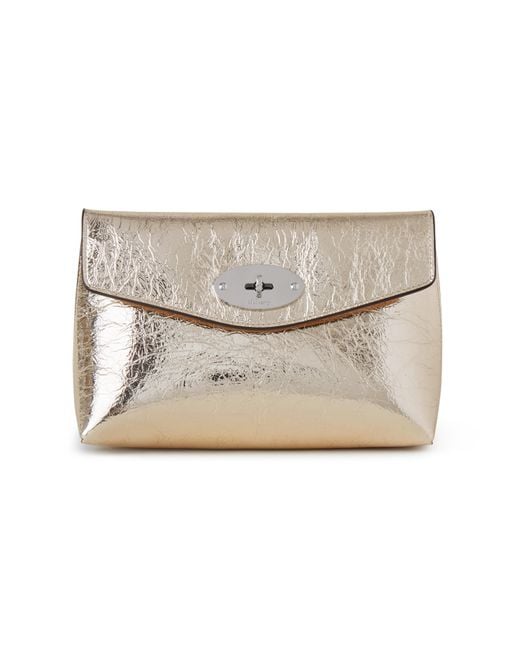 Mulberry Darley Cosmetic Pouch In Light Gold Crushed Metallic Leather
