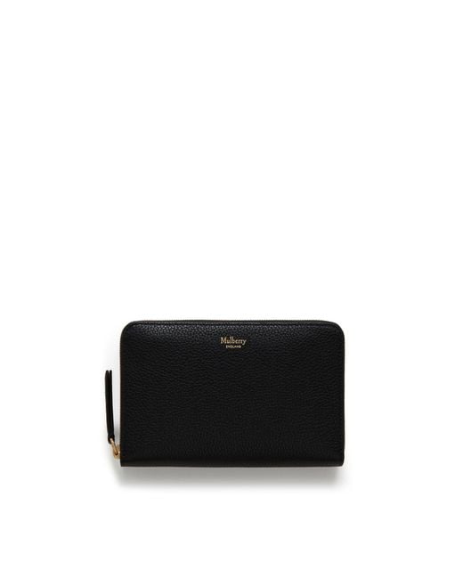 Mulberry Medium Zip Around Wallet In Black Small Classic Grain Leather