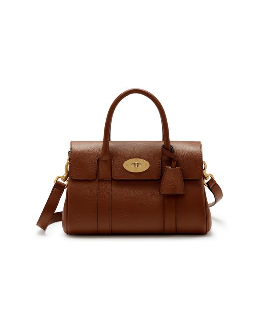 Mulberry Brown Small Bayswater Satchel In Oak Classic Grain