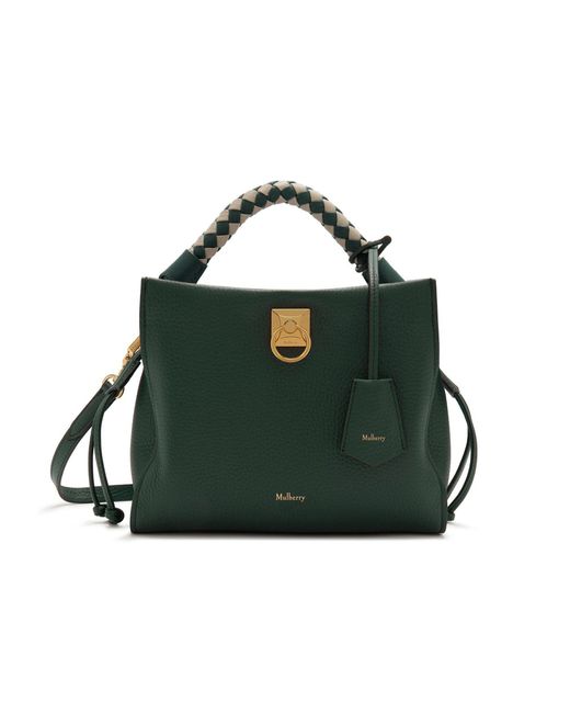 Mulberry Small Iris In Green Heavy Grain With Green-chalk Handle