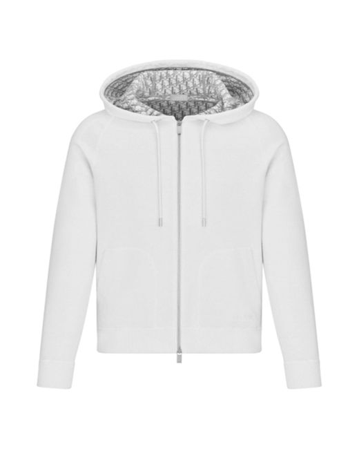 Dior Oblique Jacquard Lined Zip Up Hoodie in White for Men | Lyst UK