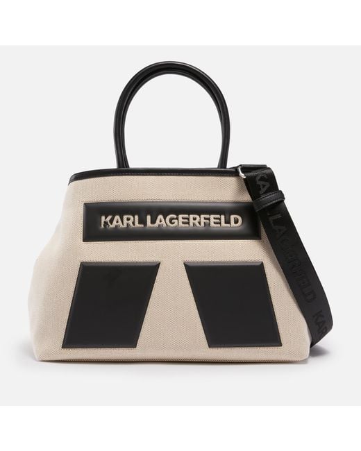 Karl Lagerfeld Black Icon K Medium Canvas And Faux Leather Tote Bag