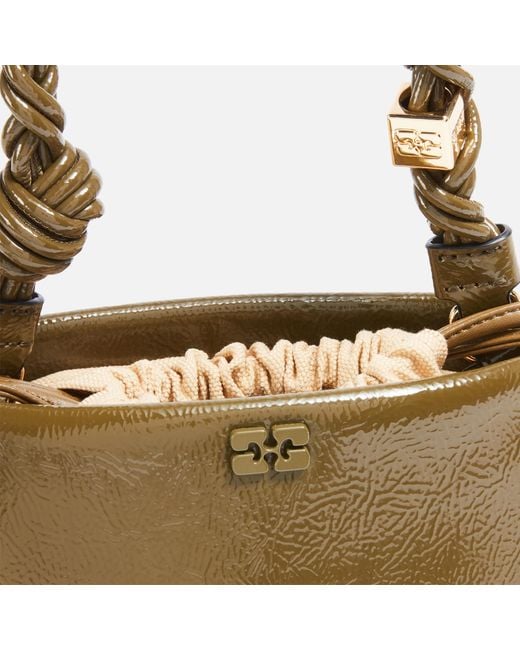 Ganni Green Bou Patent Leather-blend Bucket Bag