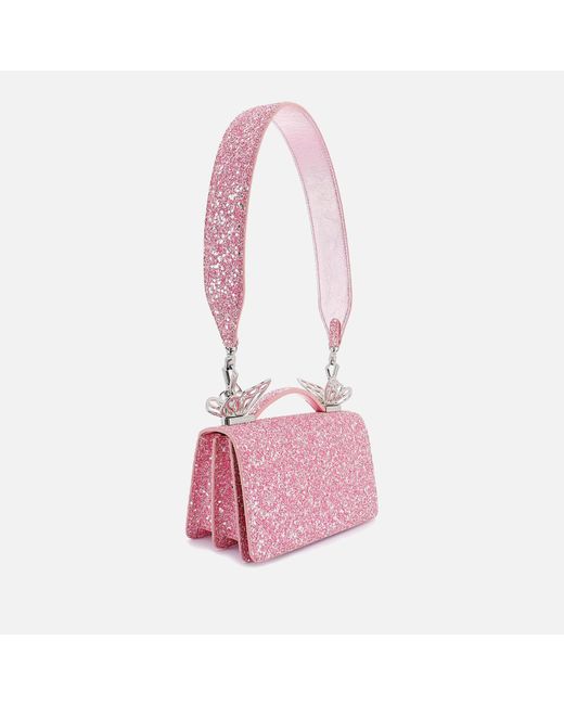 Sophia Webster Pink Mariposa Mini Glittered Faux Leather Shoulder Bag