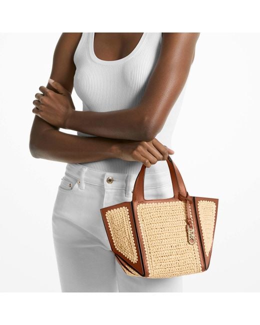 MICHAEL Michael Kors Brown Jordi Small Crocheted Straw Tote Bag