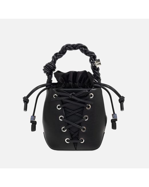Ganni Black Mini Eyelets Lace-up Bou Bucket Bag