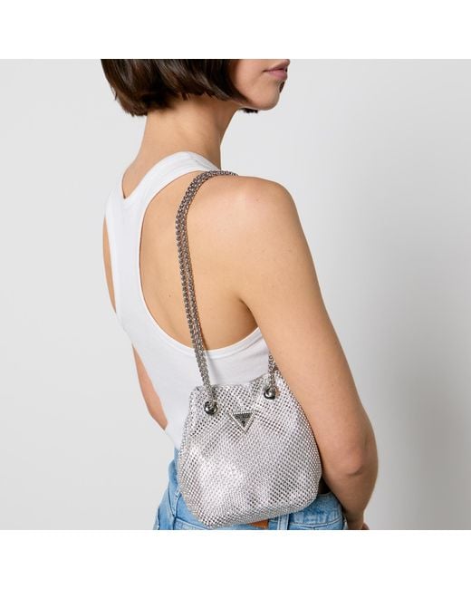 Guess Gray Lua Crystal-embellished Mesh Pouch