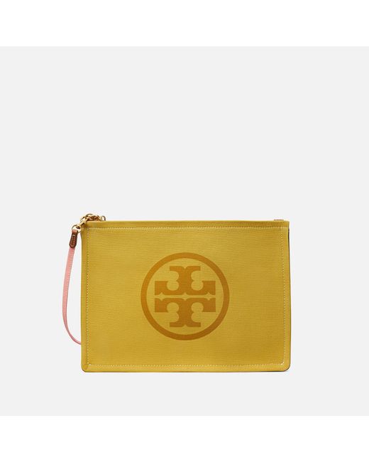 Tory Burch Yellow Ella Logo-print Canvas Pouch