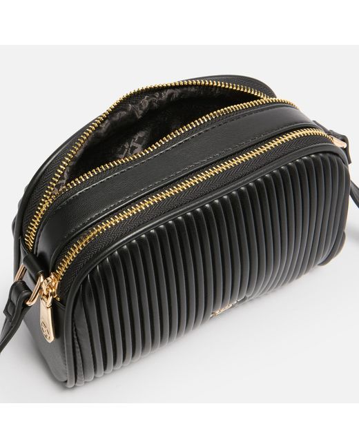 Dune Black Pleated Faux Leather Crossbody Bag