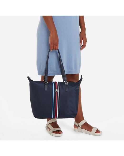 Tommy Hilfiger Blue Poppy Striped Nylon Tote Bag