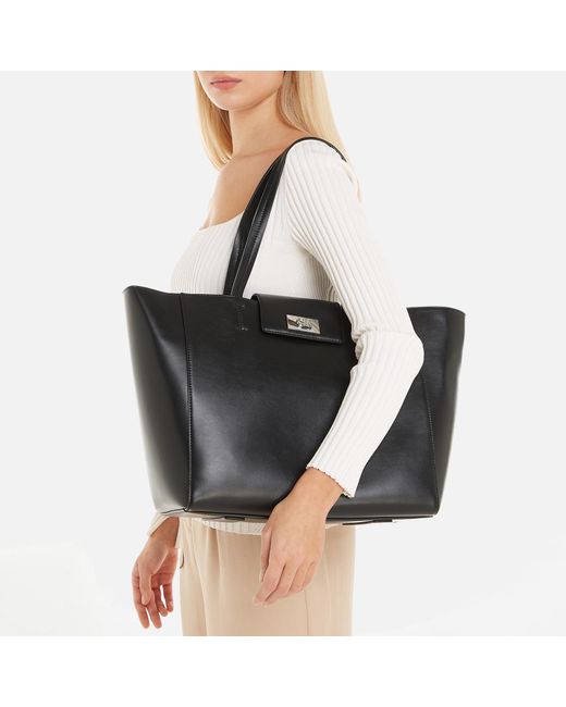 Calvin Klein Black Ck Push Faux Leather Medium Shopper Bag