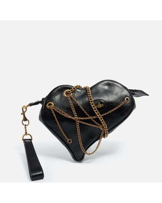 Vivienne Westwood Black Cora Ak Embellished Leather Heart Bag