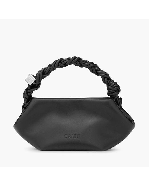 Ganni Black Eyelets Lace-up Leather-blend Small Bou Bag