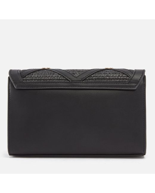 Love Moschino Black Borsa Studded Faux Leather And Raffia Bag