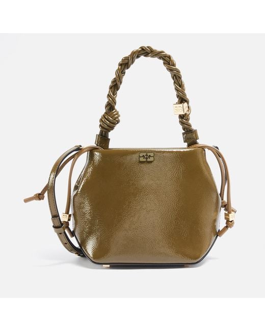 Ganni Green Bou Patent Leather-blend Bucket Bag
