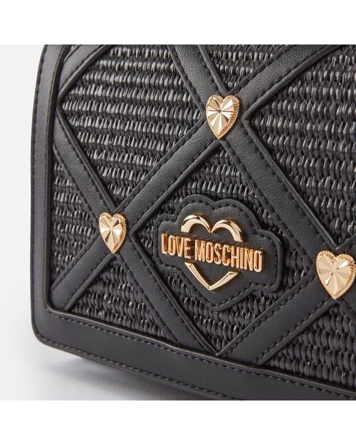 Love Moschino Black Borsa Studded Faux Leather And Raffia Bag