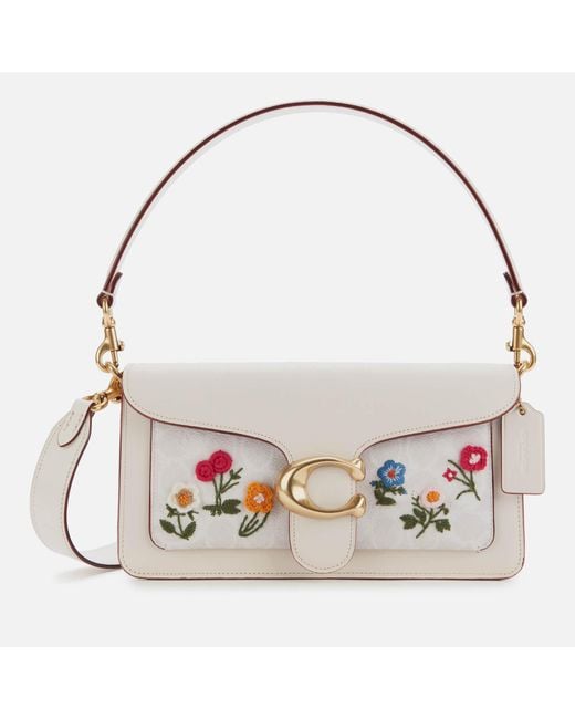 COACH White Signature Floral Embroidery Tabby Shoulder Bag 26