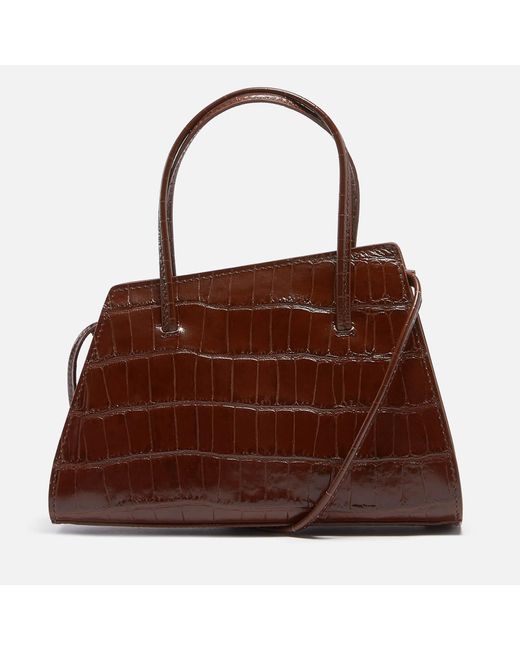 Little Liffner Brown Slanted Croc Mini Tote Bag