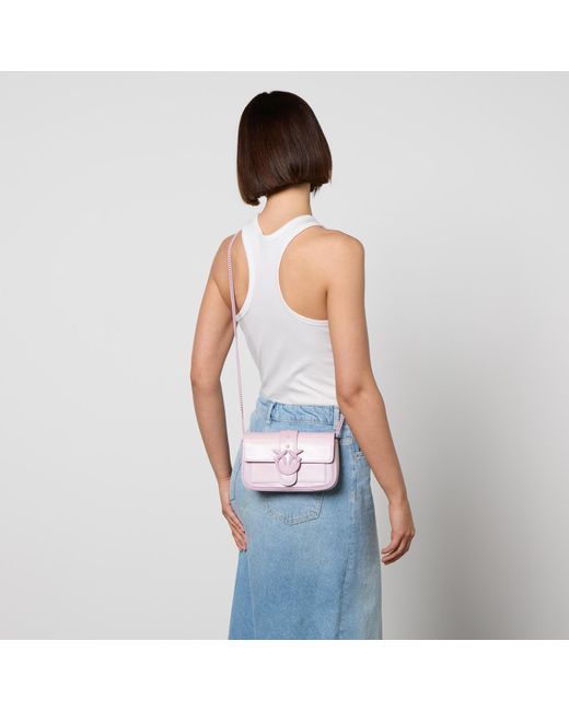 Pinko Pink Love One Pocket Iridescent Leather Crossbody Bag