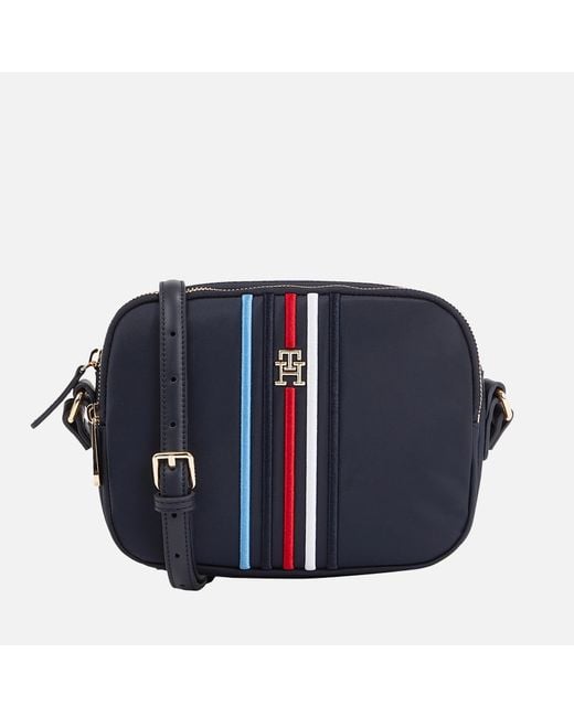 Tommy Hilfiger Blue Poppy Striped Nylon Crossbody Bag