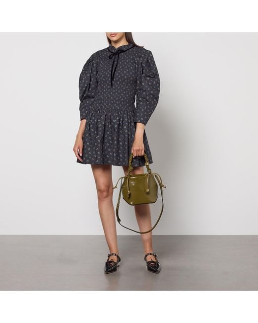 Ganni Green Bou Patent Leather-blend Bucket Bag