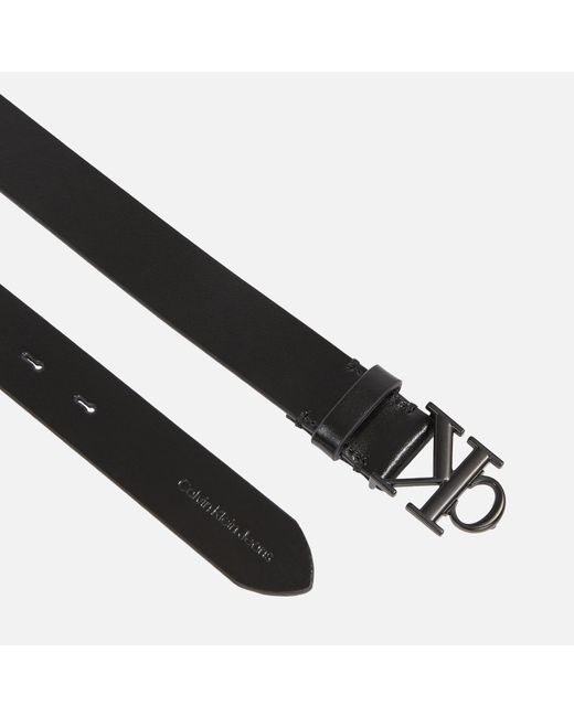 Calvin Klein Black Round Mono Pebble-grained Leather Belt