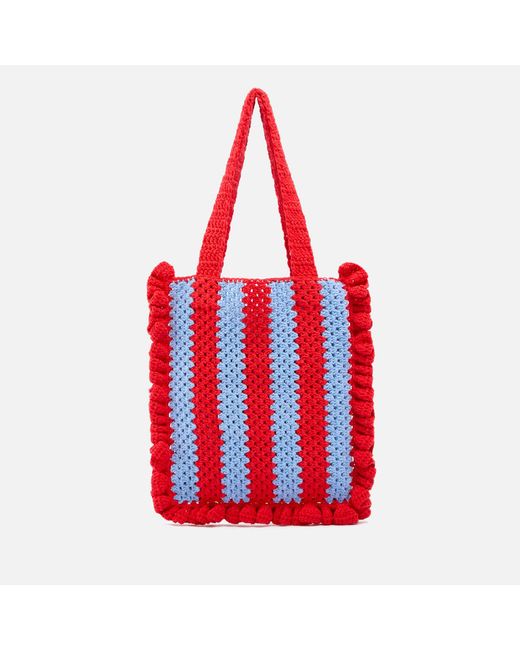 Damson Madder Red Frill Striped Crochet Bag