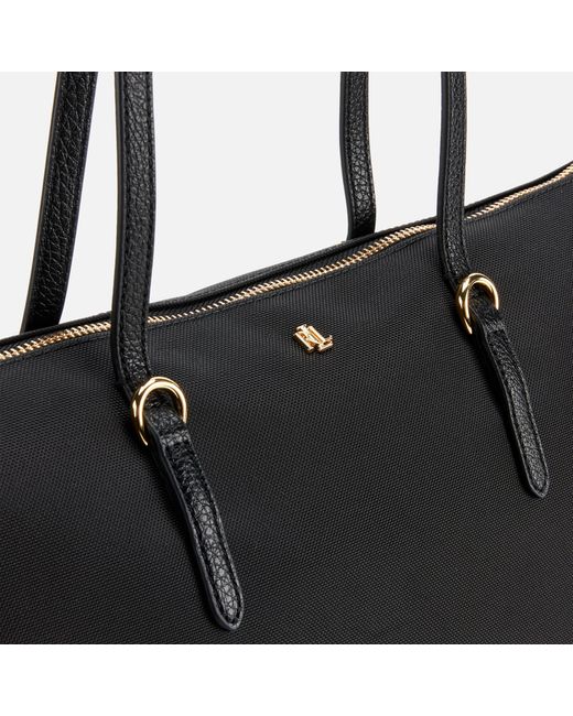 ralph lauren black nylon tote bag with gold initials