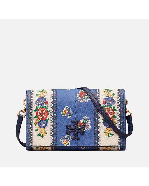 Tory Burch Leather Mcgraw Floral Wallet Cross Body Bag in Blue Lyst