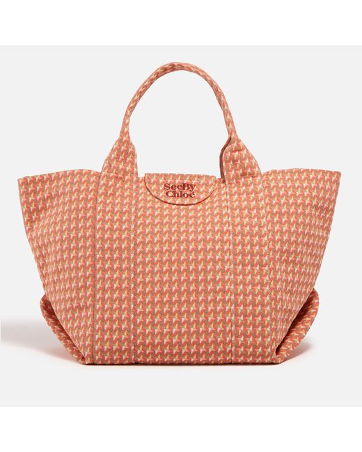 See By Chloé Pink Logo-embroidered Graphic-print Tote Bag