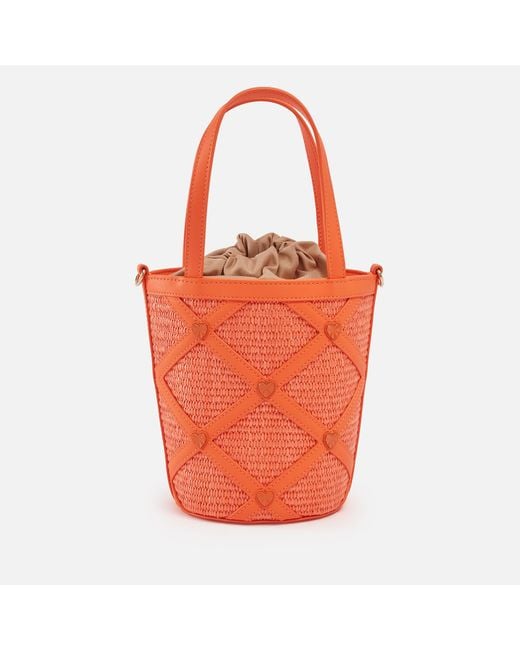 Love Moschino Orange Borsa Studded Raffia And Faux Leather Bucket Bag