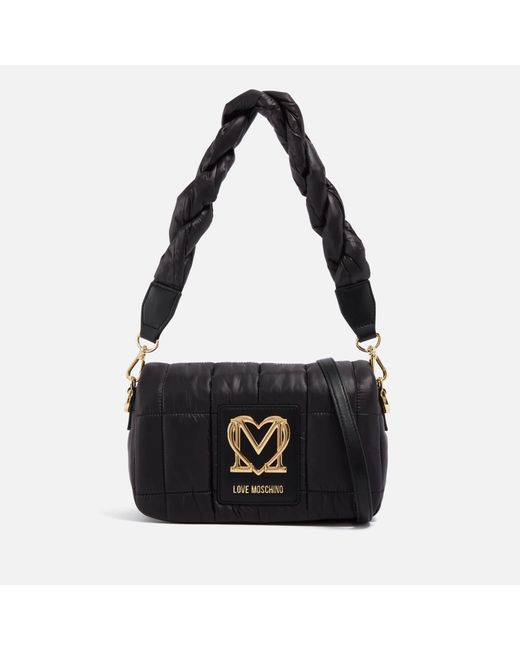 Love Moschino Black Thin Air Shell And Faux Leather Shoulder Bag