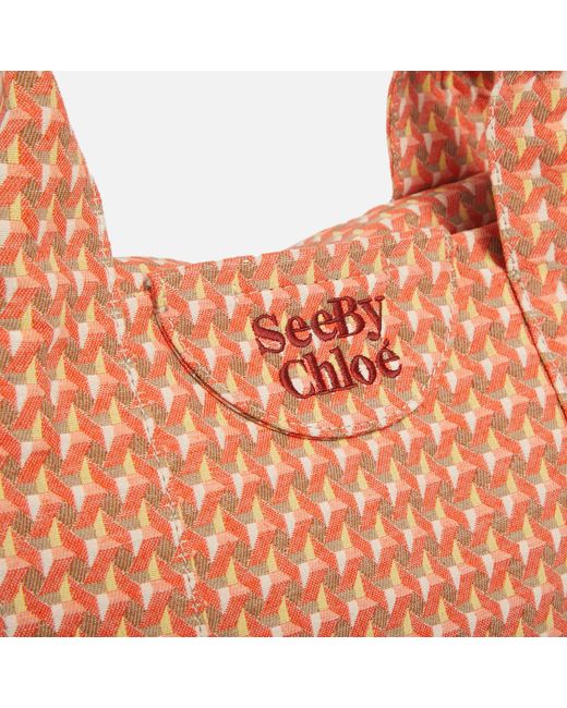 See By Chloé Pink Logo-embroidered Graphic-print Tote Bag
