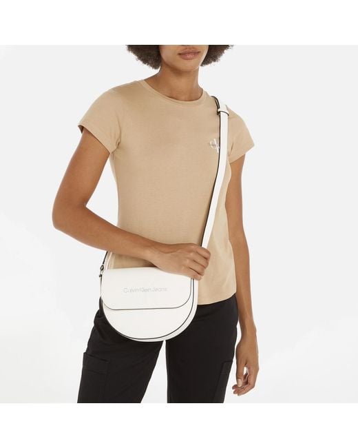 Calvin Klein Natural Sculpted Faux Leather Saddle Bag