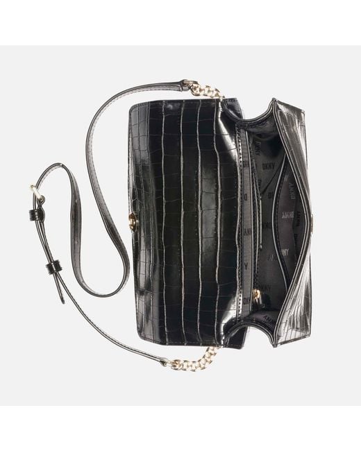 DKNY Black Elissa Locket Leather Shoulder Bag