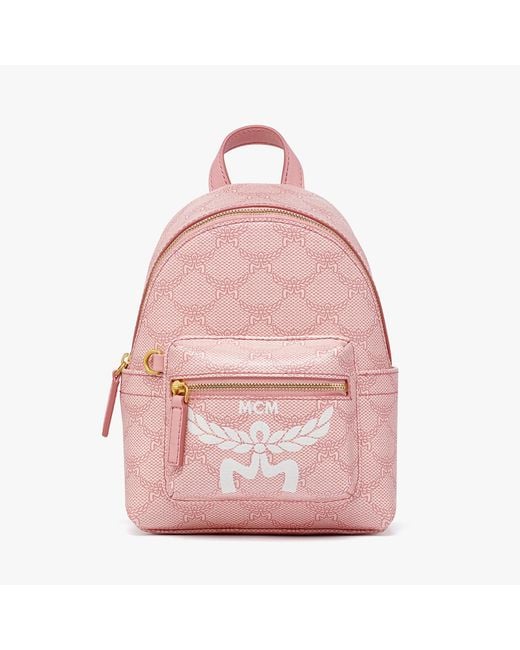 MCM Pink Stark Monogram Coated-canvas Mini Backpack