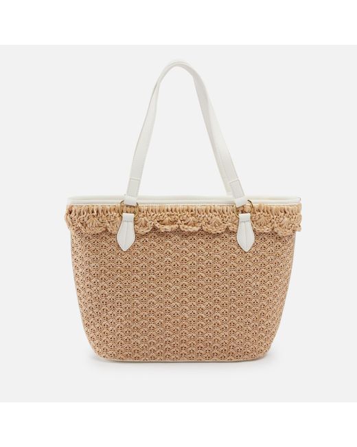 Love Moschino White Summer Love Raffia And Faux Leather Tote Bag