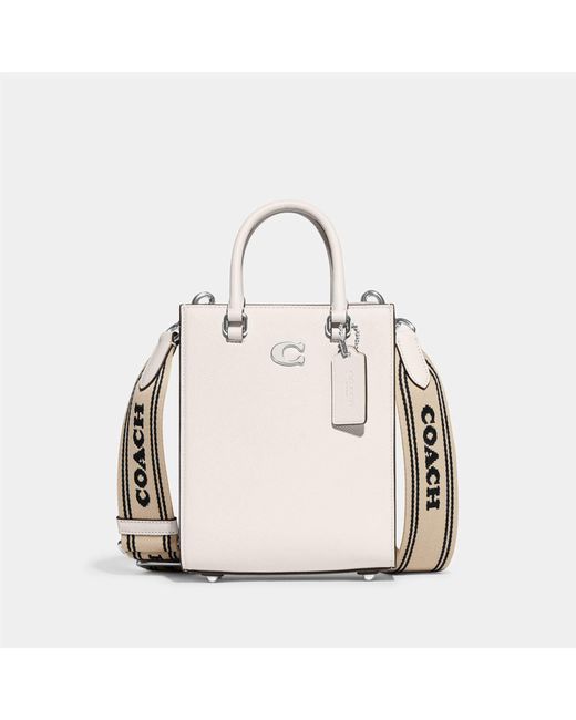 COACH White Tote 16 With Signature Canvas Detail